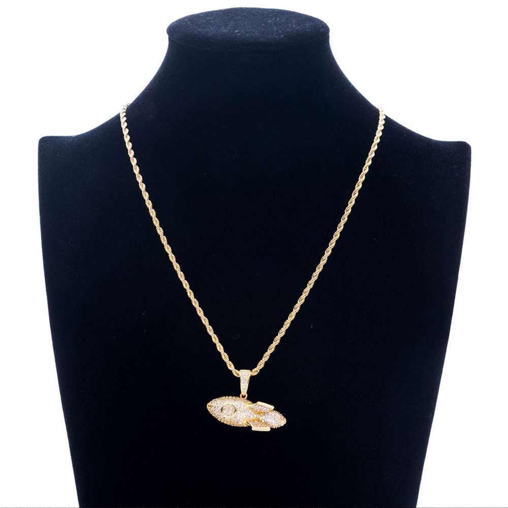 New Men039s Cool Golden Rocket Iced Out Pendant Necklace Fashion Hip hop Rock Jewelry With Rope chain For Gift