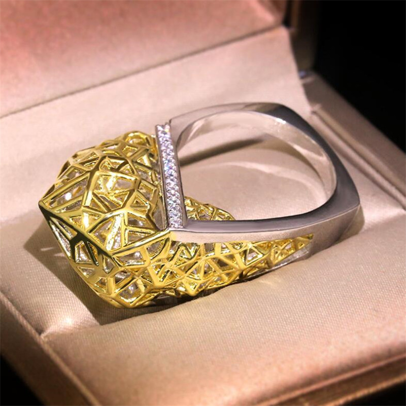 Hip Hop Vintage Fashion Jewelry 925 Sterling Silver&Gold Fill Pave Cubic Zircon Diamond Ring Women Wedding Net Ring For Lovers' Gift
