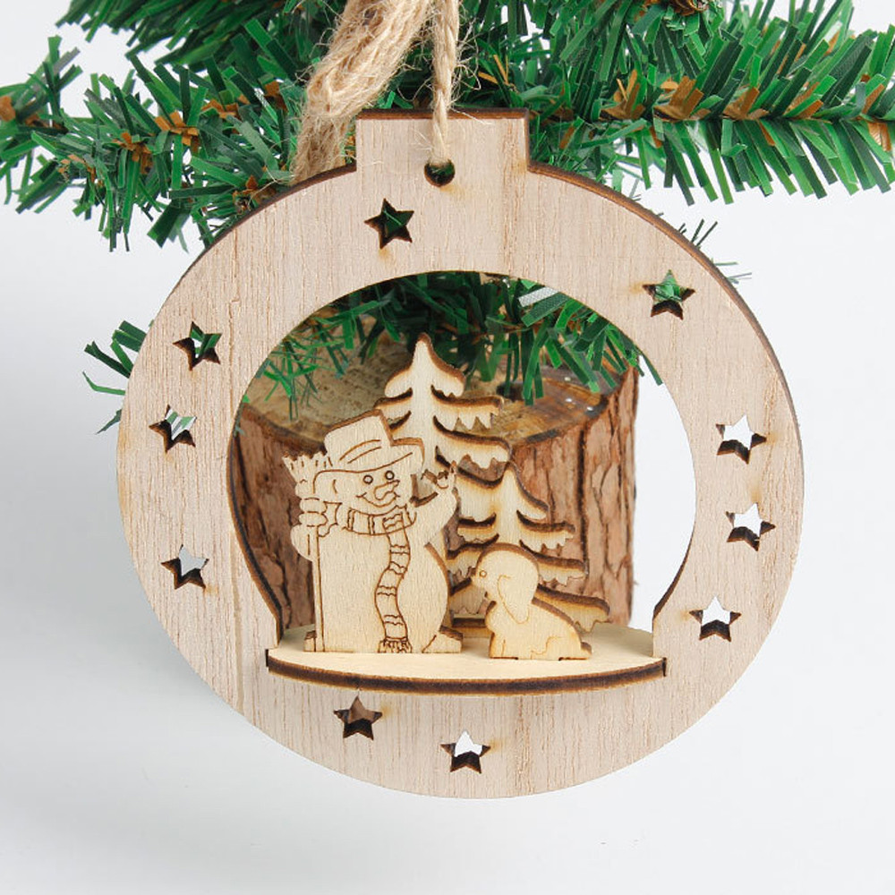 New Snowflake Wooden Embellishments Rustic Merry Christmas Tree Hanging Ornament Drop Pendant Xmas Decorations for Home