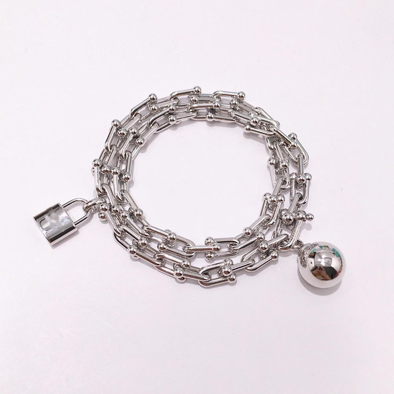 Fashion-L stainless steel chain necklace bracelet with padlock and ball connect for women and mother's day gift jewelry free shipping PS5020