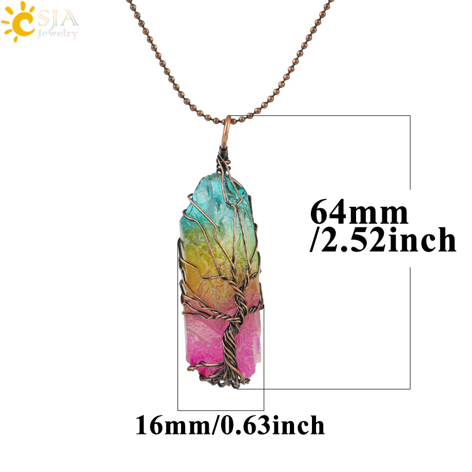 Vintage Reiki Natural Stone Crystal Pendant Necklace Women Men Wire Wrap Tree of Life Pendants Pendulum Gems Rainbow Jewelry