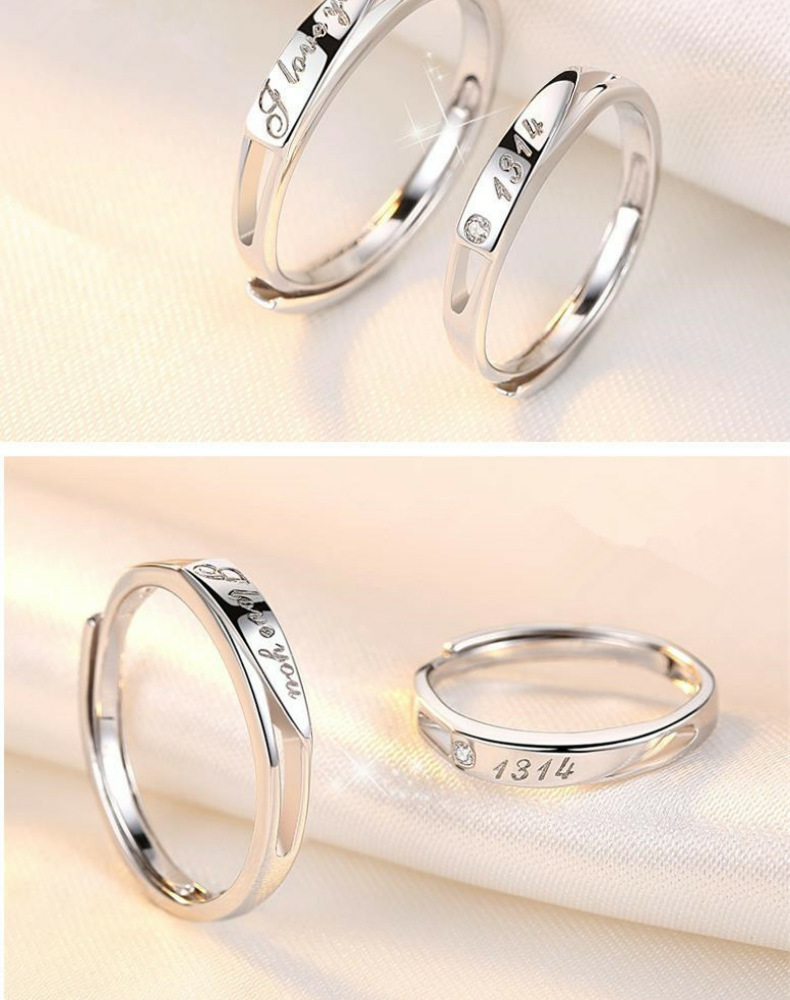 Wholesale- Ring Set Opening Adjustable Men and Women Fashion 925 Sterling Silver Platinum Ring Anniversary Party Gift Jewelry
