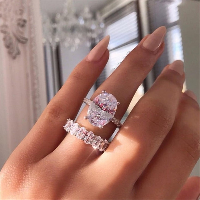 Wholesale- Classic 925 Sterling Silver ring set Oval cut 3ct Diamond Cz Engagement wedding Band rings for women Bridal bijoux