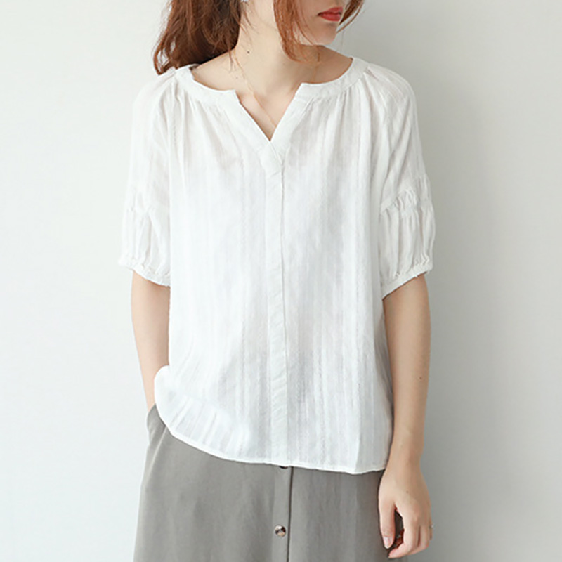 Summer Cotton Loose Blouse Women Fashion Casual Solid Color V Neck Short Sleeve Tops High Quality Pullover White Yellow Shirt
Summer Cotton Loose Blouse Women Fashion Casual Solid Color V Neck Short Sleeve Tops High Quality Pullover White Yellow Shirt
