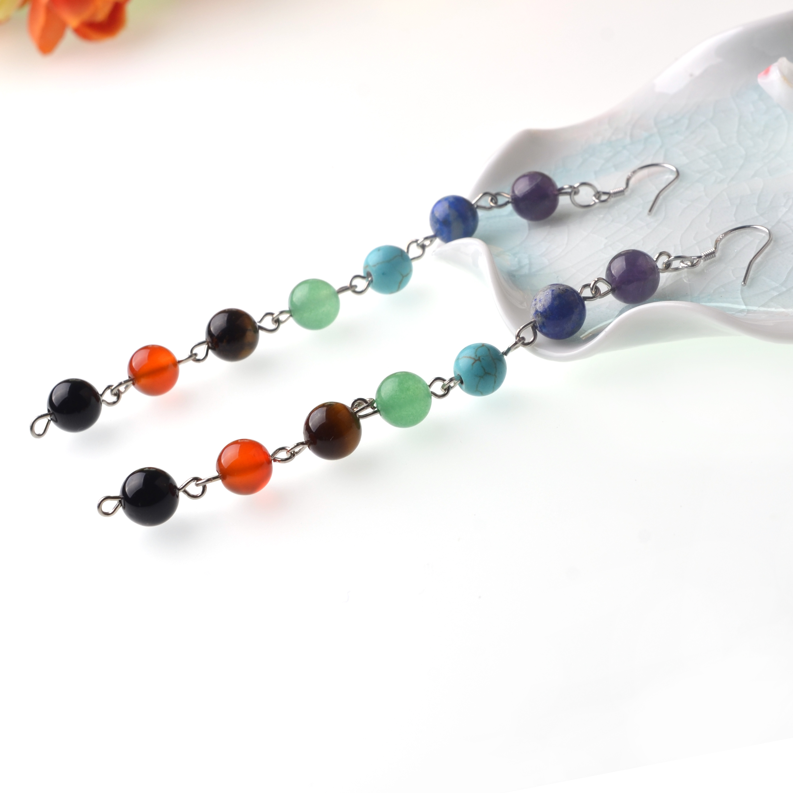 Seven chakras round bead earrings women's elegant fashion charm earrings
