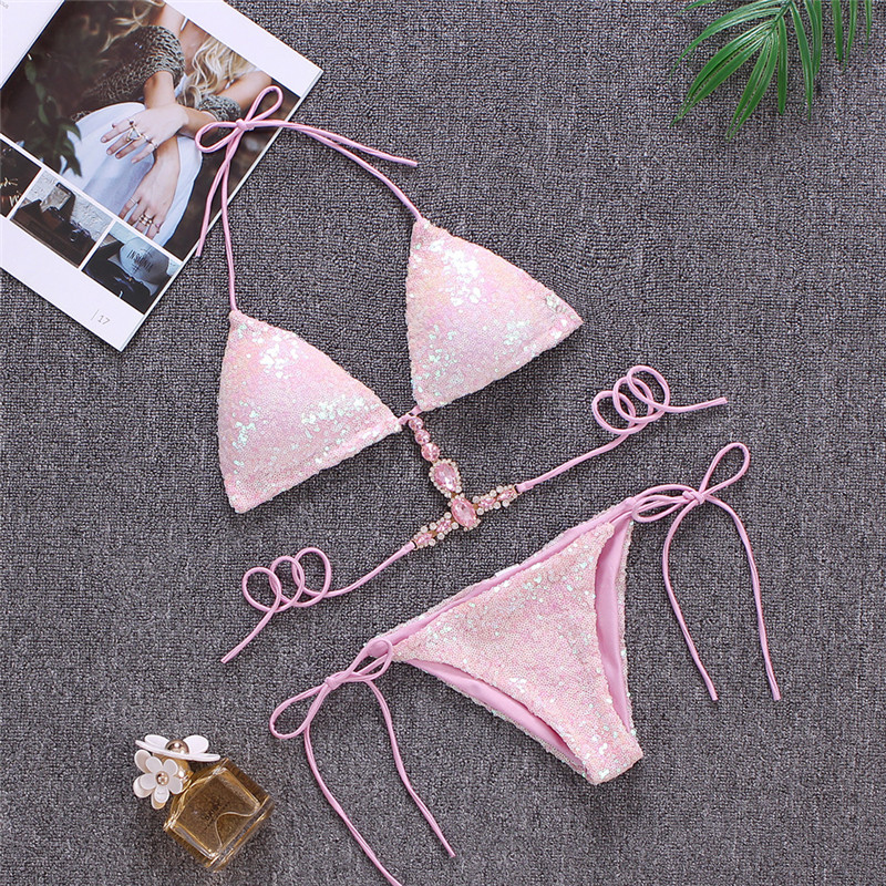 Sequins Bikini Set Crystal Rhinestones Glitter Swimwear Women Beach Bathing Suit Swimsuit Push Up twopiece Swimming Suit