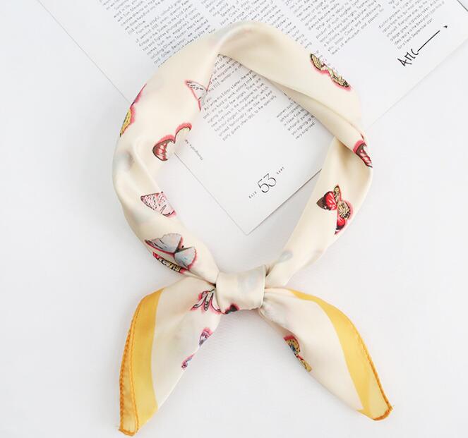 Spring new Korean version of sweet butterfly printed silk scarf custom simple fashion simulation silk small square WY766