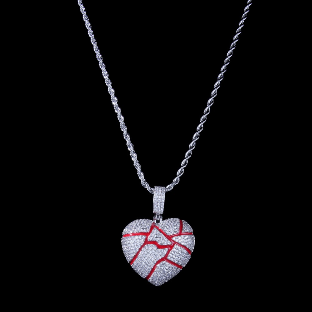Men Hip Hop iced out bling Broke Heart Pendant Necklaces pave setting Zircon Fashion popular Charm Necklace Hiphop jewelry gifts