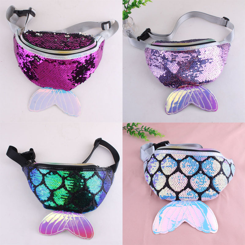 Girls Fanny Packs Sequins Waist Pack Waterproof High Capacity Fish Tail Fanny Packs Kids Waist Bag 07