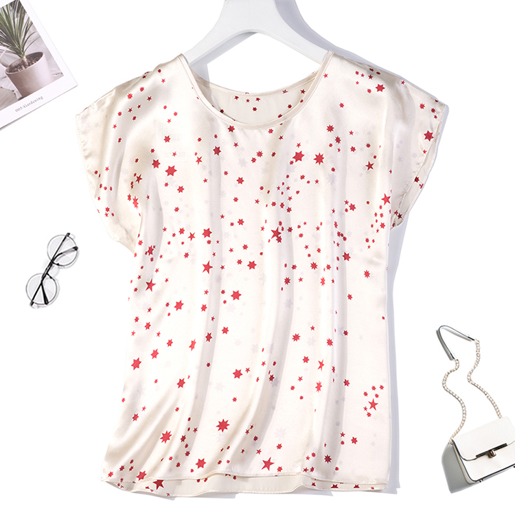 Women's 100% Pure Silk top Shirt Blouse Round Neck short sleeves cream stars JN119, Color 1
Women's 100% Pure Silk top Shirt Blouse Round Neck short sleeves cream stars JN119, Color 1