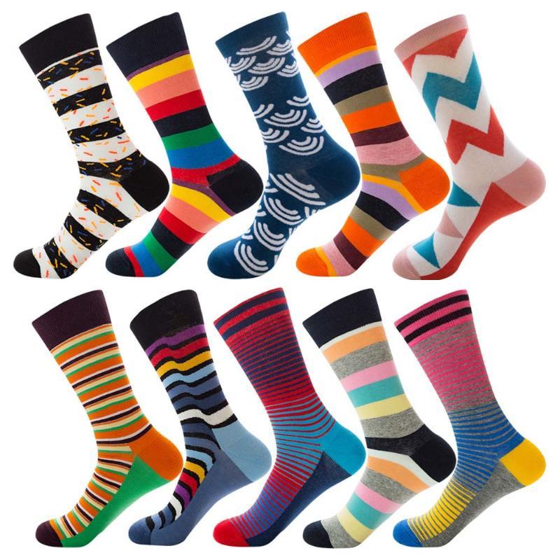 10 pairs colorful mens socks hiphop skateboard happy combed cotton funny crew socks for christmas gift calcetines de hombre