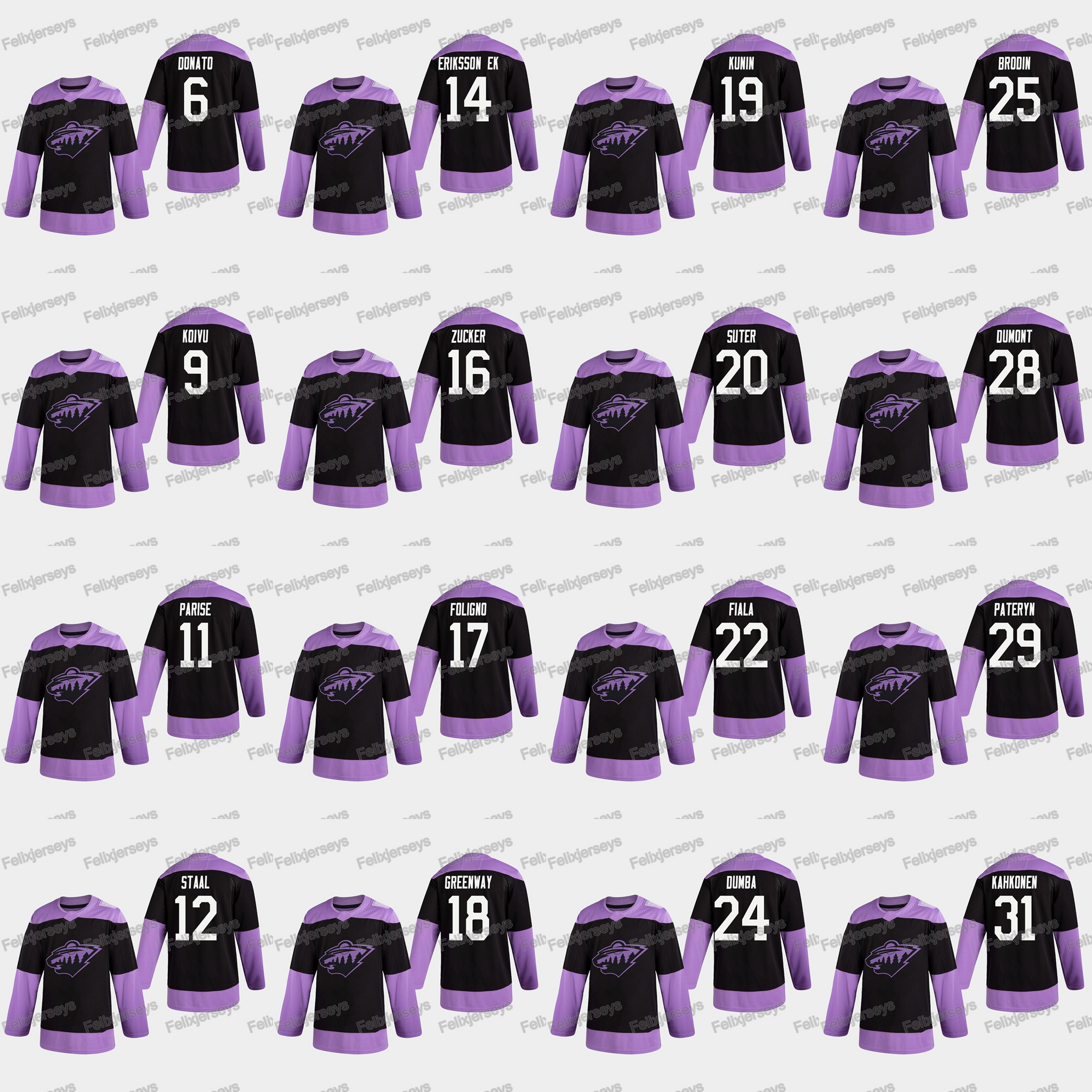16 Jason Zucker 2020 Hockey Fights Cancer Minnesota Wild 24 Matt Dumba Ryan Suter Eric Staal Zach Parise Mikko Koivu Ryan Donato Jersey, Black;red
16 Jason Zucker 2020 Hockey Fights Cancer Minnesota Wild 24 Matt Dumba Ryan Suter Eric Staal Zach Parise Mikko Koivu Ryan Donato Jersey, Black;red