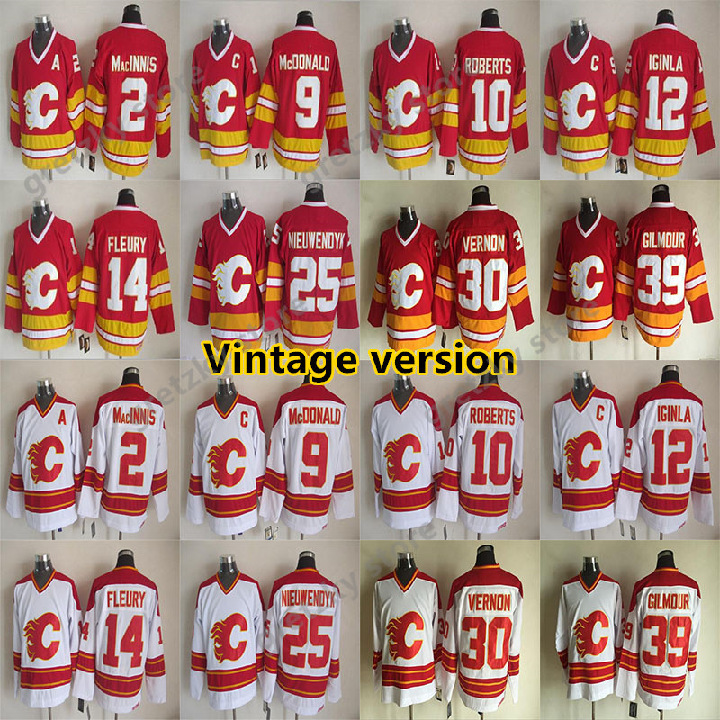 Calgary Flames Vintage version jerseys 9 MCDONALD10 ROBERTS 12 IGINLA14 FLEURY 25 NIEUWENDYK30 VERNON 39 GILMOUR CCM Men's Hockey jersey, Red
Calgary Flames Vintage version jerseys 9 MCDONALD10 ROBERTS 12 IGINLA14 FLEURY 25 NIEUWENDYK30 VERNON 39 GILMOUR CCM Men's Hockey jersey, Red