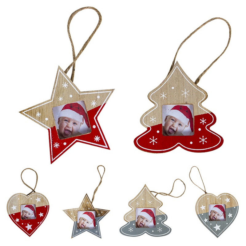 Christmas Tree Decor Hanging Wooden Picture Frame With Rope Creative Christmas Tree Hanging Heart Star Tree Design Ornaments