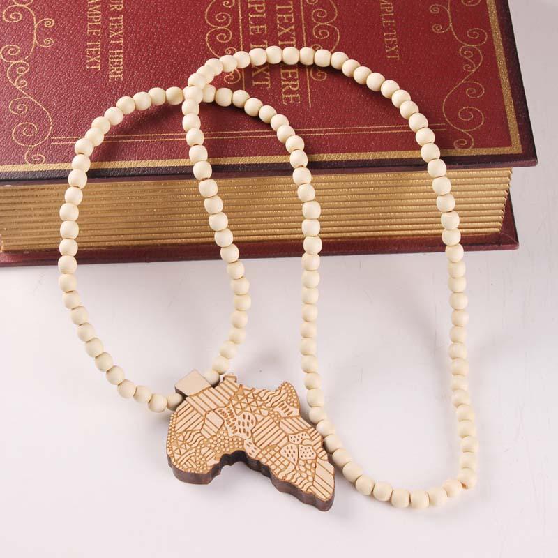 Wooden Map of Africa Pendant Necklaces Wood beads beaded chains For Women & Men Hip Hop Jewelry Gift