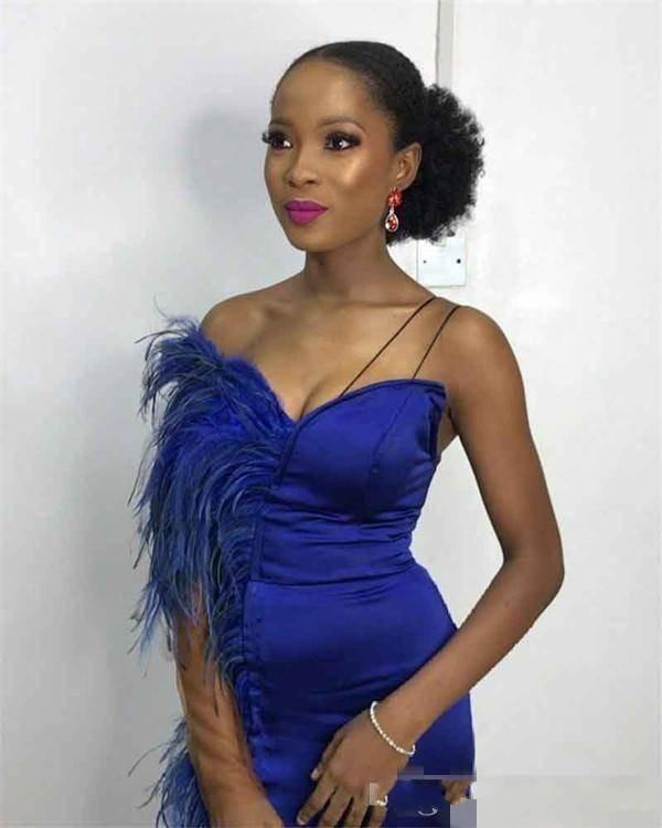 Royal Blue African Prom Dresses Sexy Sweetheart Feathers Elegant Evening Dresses with Side Split Formal Party Gowns vestido de fiesta