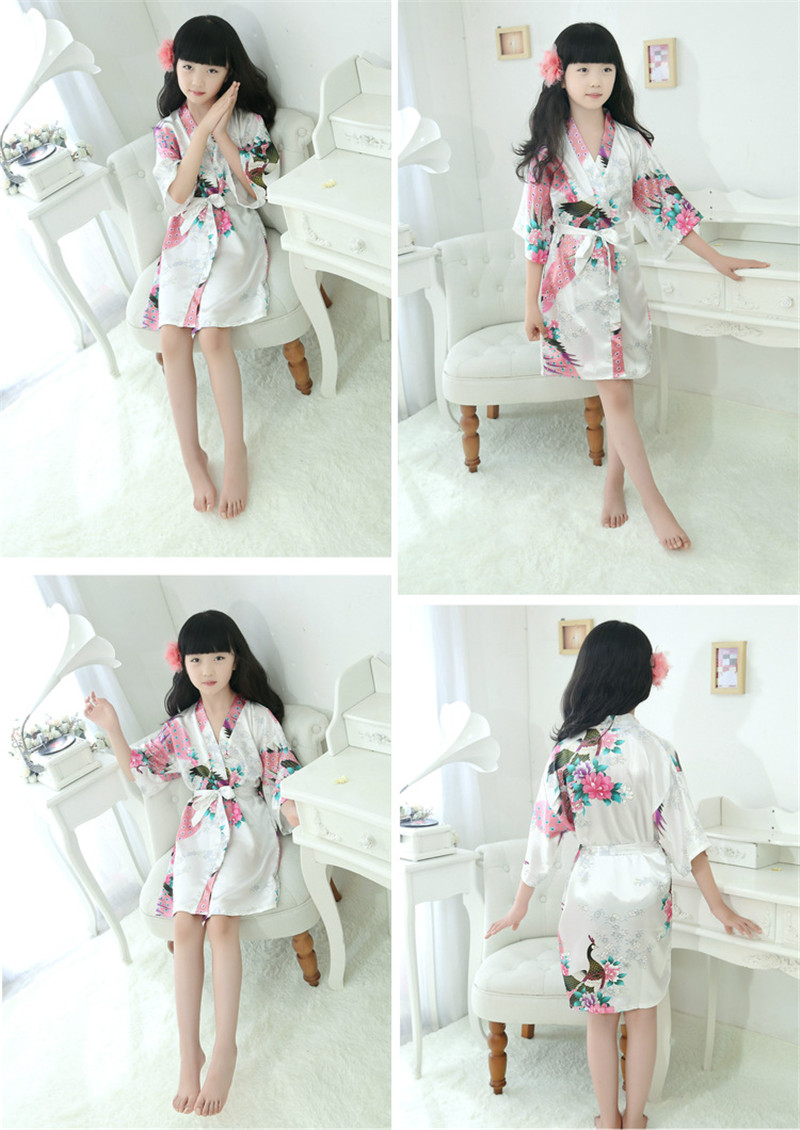 9 style Children bathrobe peacock wedding flower girl robe kimono stain silk night dresses for children summer sleepwear pajamas kid clothes