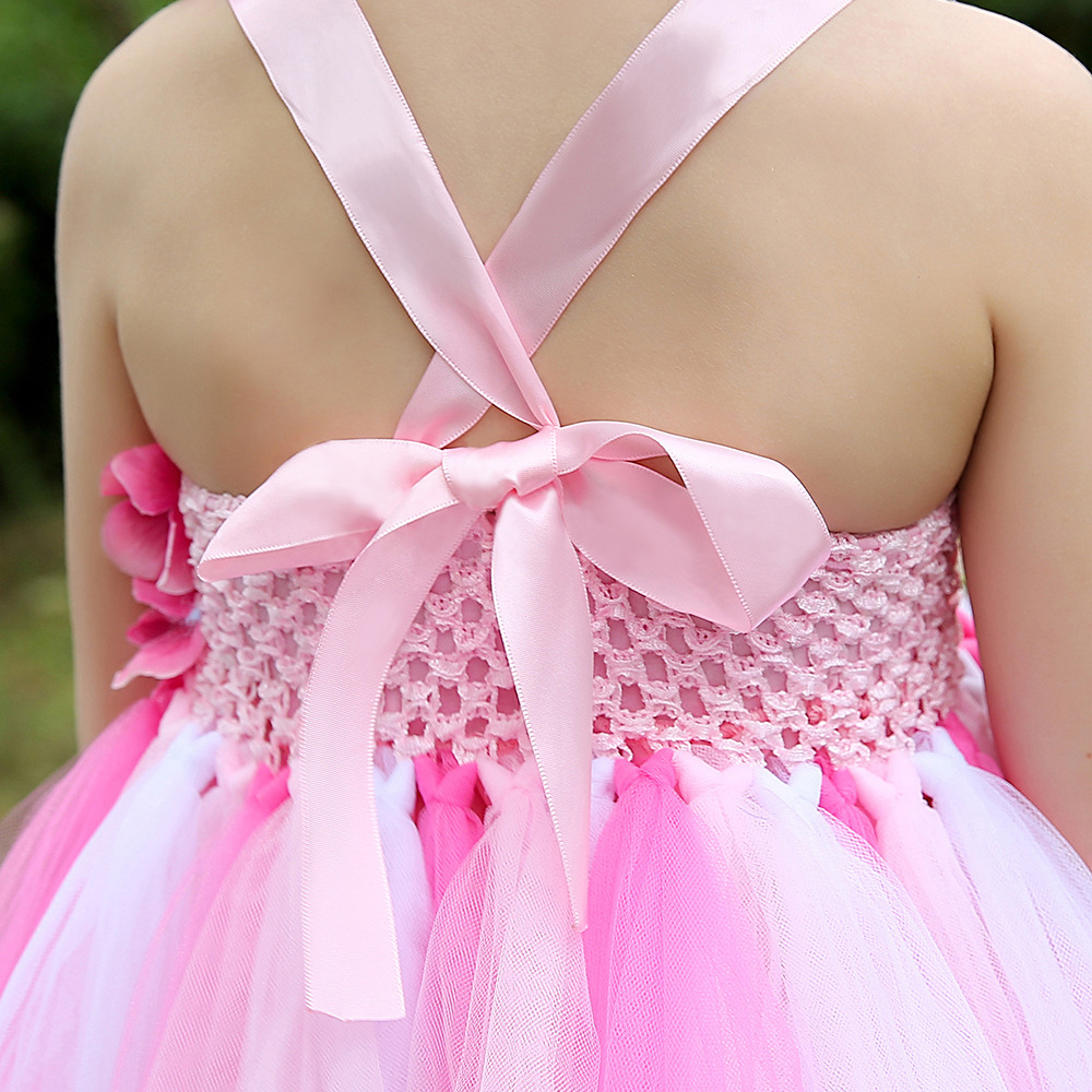 cheap pink princess girls pageant dresses tiered tulle hand made flowers long kids formal gowns birthday prom dress