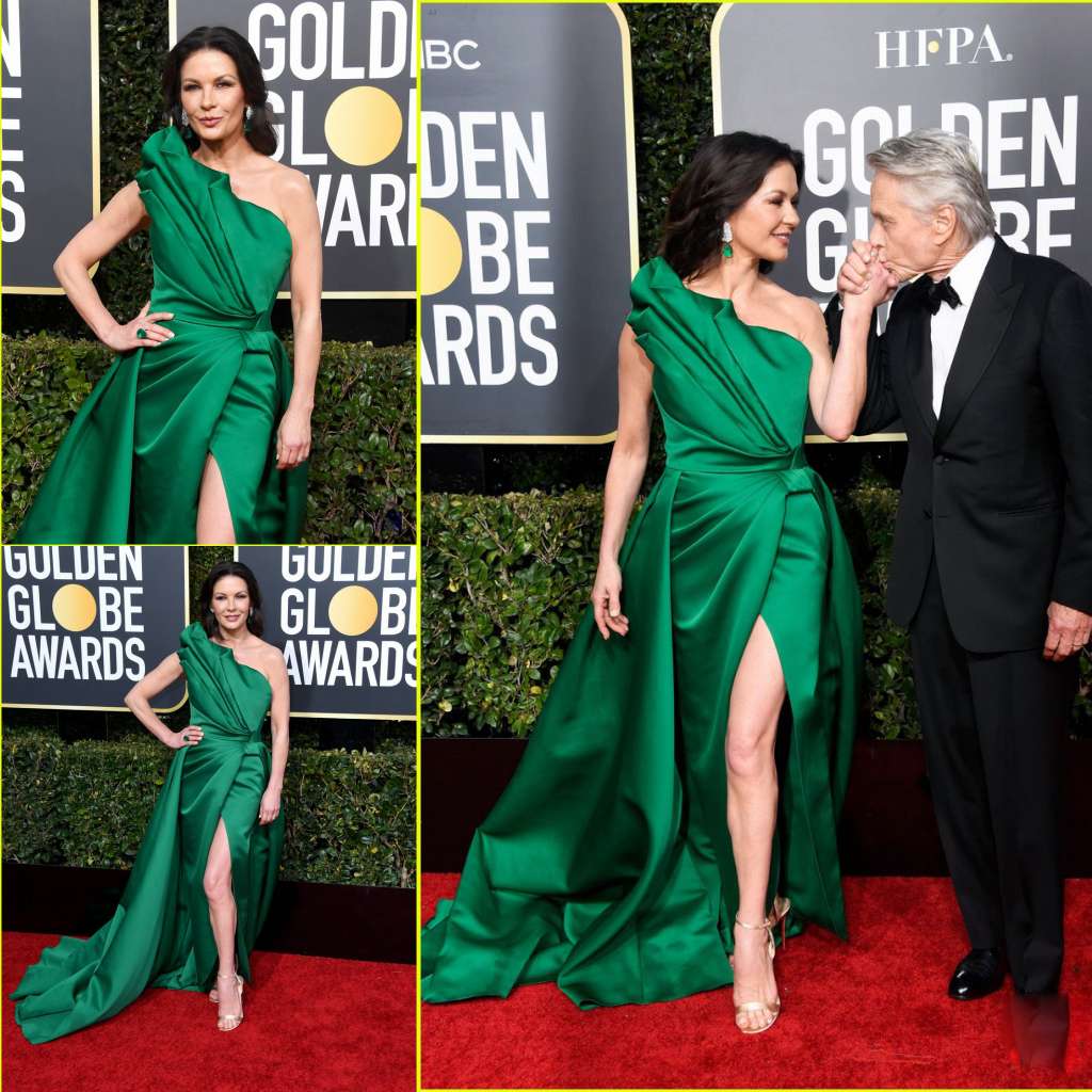 Green A Line Strapless Prom Dresses Thigh High Split Satin Sweep Train Evening Gowns Special Occasion Celebrity Gowns Party Dress