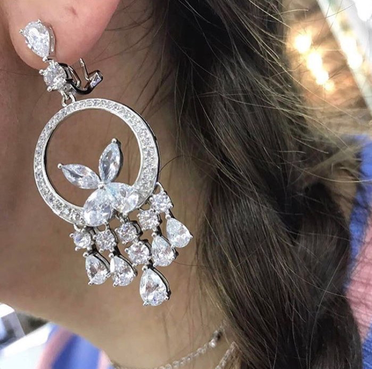Fashion-925 Sterling Silver Crystal Chandelier Long Earrings Silver Color Rhinestone Big Hanging Dangle Earrings Wedding Engagement Jewelry