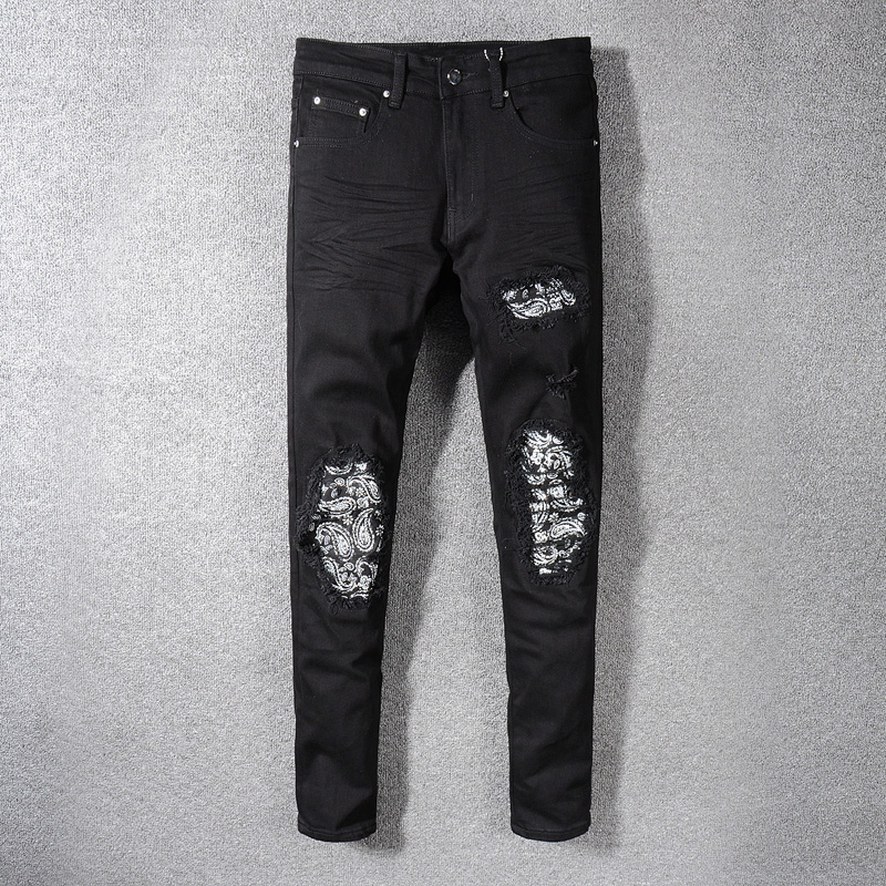 Fashion Designer Men Jeans Black Color Patch Designer Ripped Jeans Men Destroyed Frayed Hole Pants Slim Fit Hip Hop, Blue
Fashion Designer Men Jeans Black Color Patch Designer Ripped Jeans Men Destroyed Frayed Hole Pants Slim Fit Hip Hop, Blue