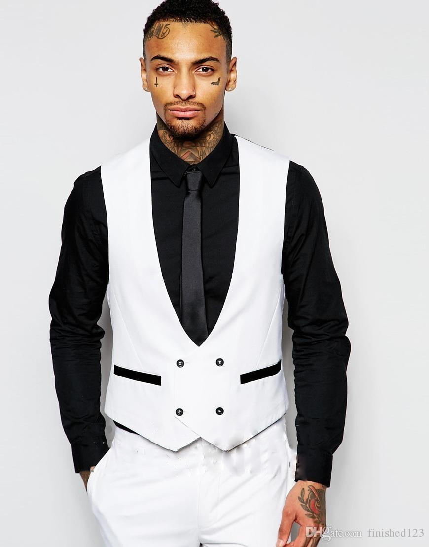 Good Looking White Cheap Wedding Groom Tuxedos Peaked Lapel Banquet Formal Wear Three Pieces (Blazer+Pant+Vest) Business Tuxedos