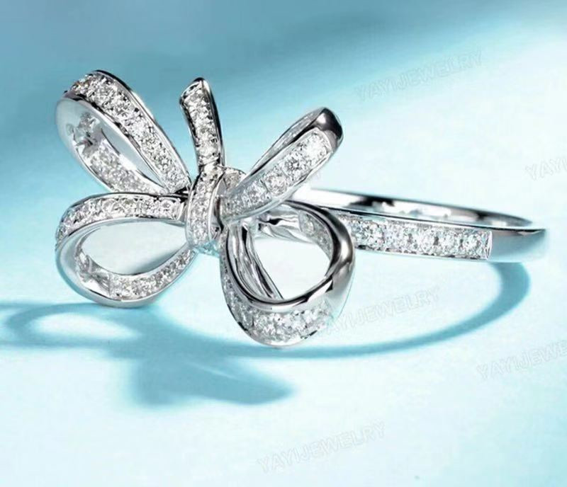 Sterg Sier White Sapphire Pave CZ Dia Eternity Women Bow Wedding Bridal Ring For Lovers Gift 45f6