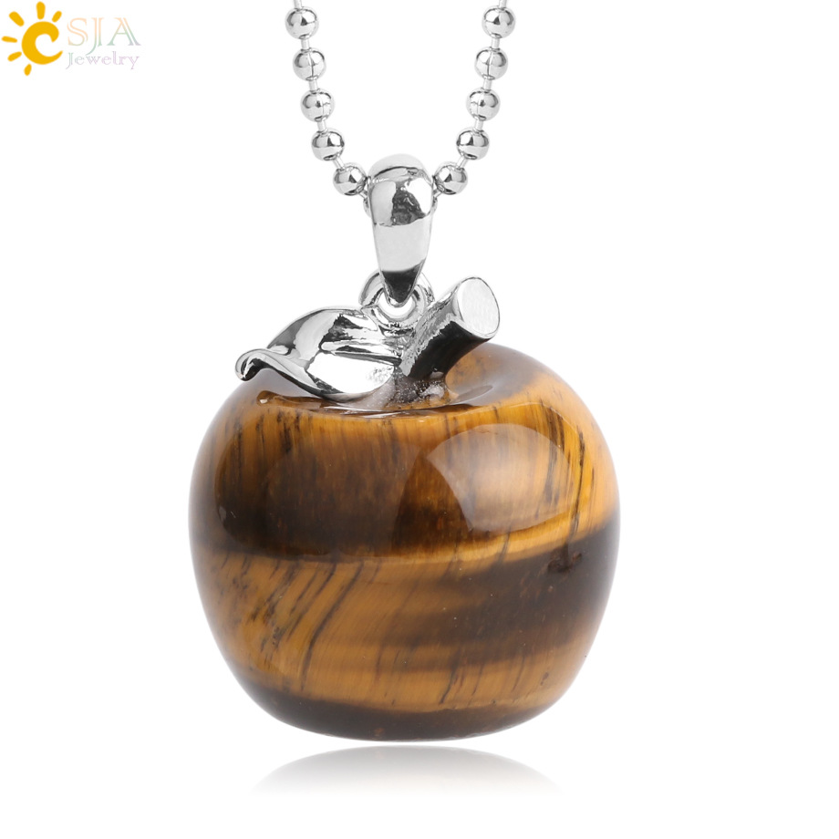 Suspension Apple Natural Stone Pendant Crystal Pendants Quartz Bead Necklaces Fashion Jewelry for Female Women Gift