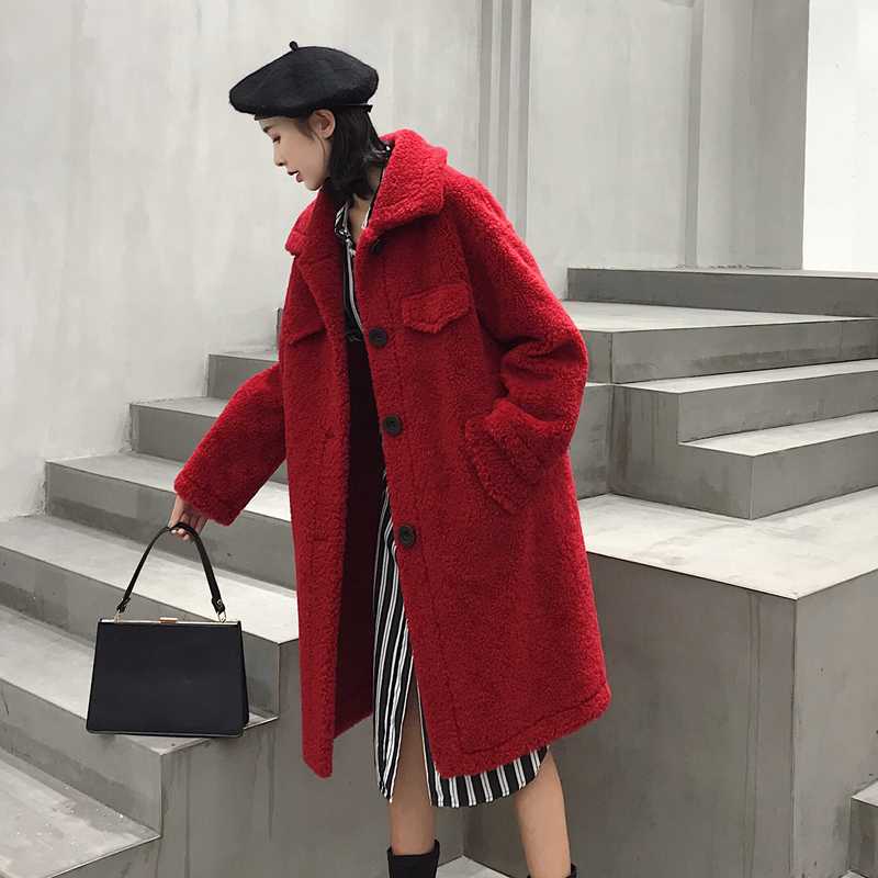 Real Women Long Korean Solid Warm Woolen Coat Winter Lamb Fur Jacket Windbreaker Abrigos Mujer Invierno 2020 KK033YY588, Red 
Real Women Long Korean Solid Warm Woolen Coat Winter Lamb Fur Jacket Windbreaker Abrigos Mujer Invierno 2020 KK033YY588, Red