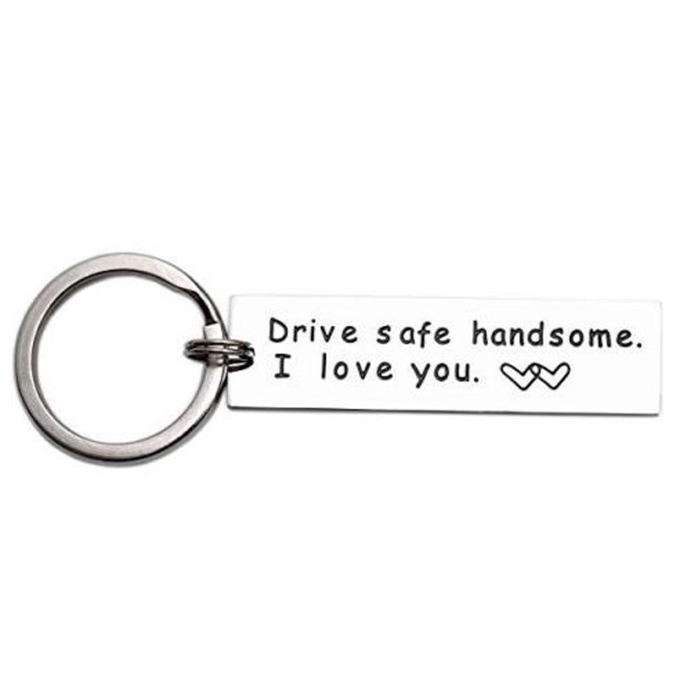 Keychain label with key ring, motorcycle, scooter, car and gift (Drive safe handsome, I love you)