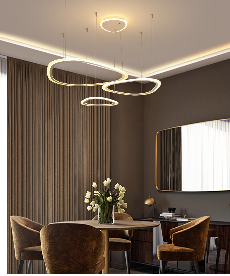 Modern Ring LED Pendant Light DIY Install Acrylic Chandeliers Lighting Fixture for Living Room Dining Room Bedroom Hall