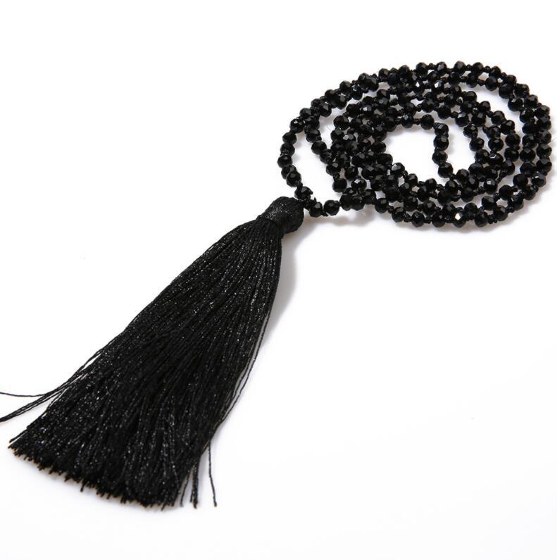 Crystal glass necklace beads hand knotted Bohemian tassels simple jewelry women and grils