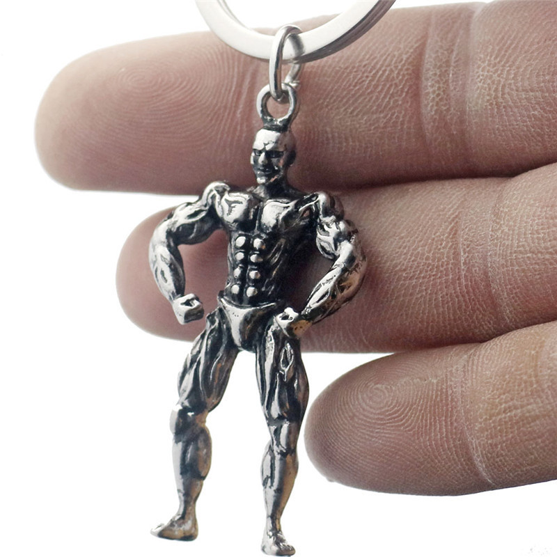 3D solid muscle man metal key chain creative fitness man key chain pendant