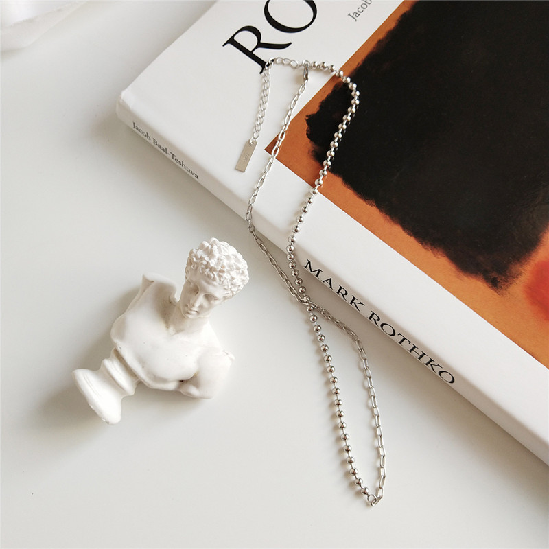 Bib Jewelry 925 Sterling Silver Asymmetric Beads&Link Chain Necklaces For Women New Simple Female Choker Collar Necklace