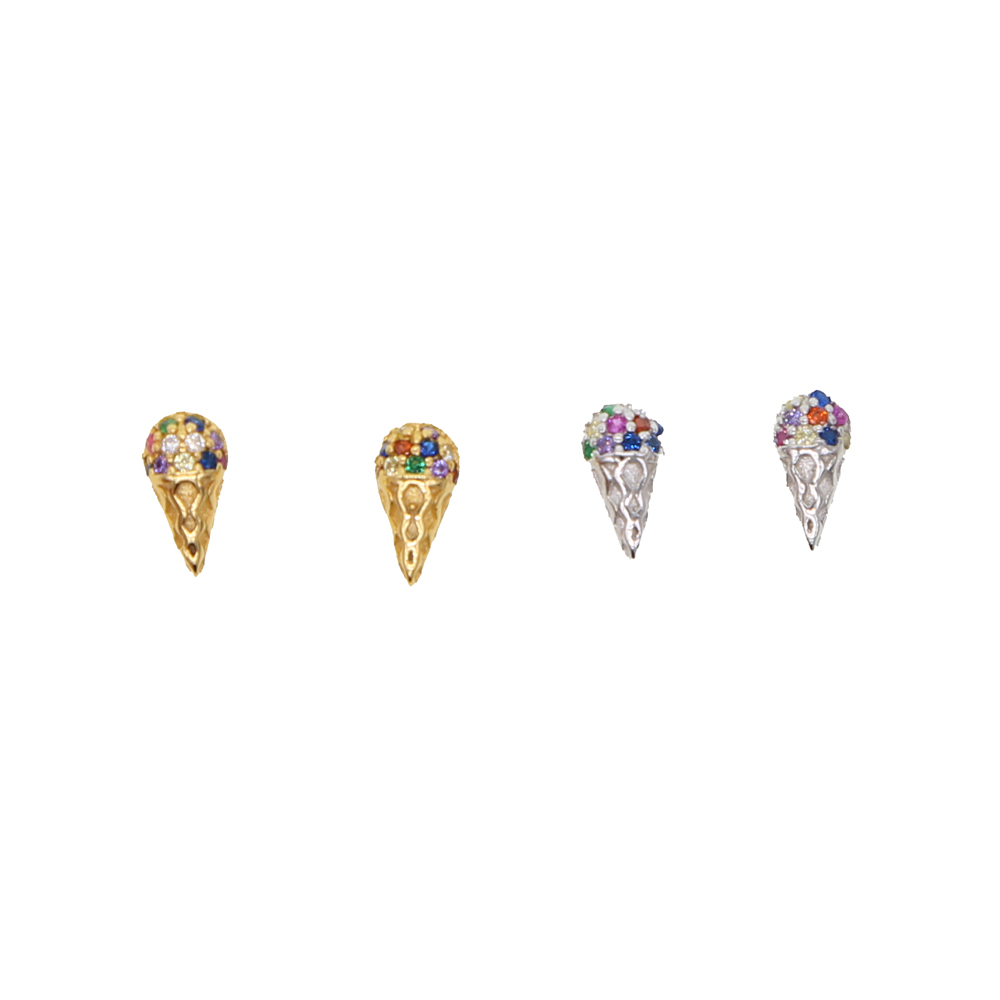 Gold silver plated 2024 summer new arrived rainbow cz iced cream stud earring for girl