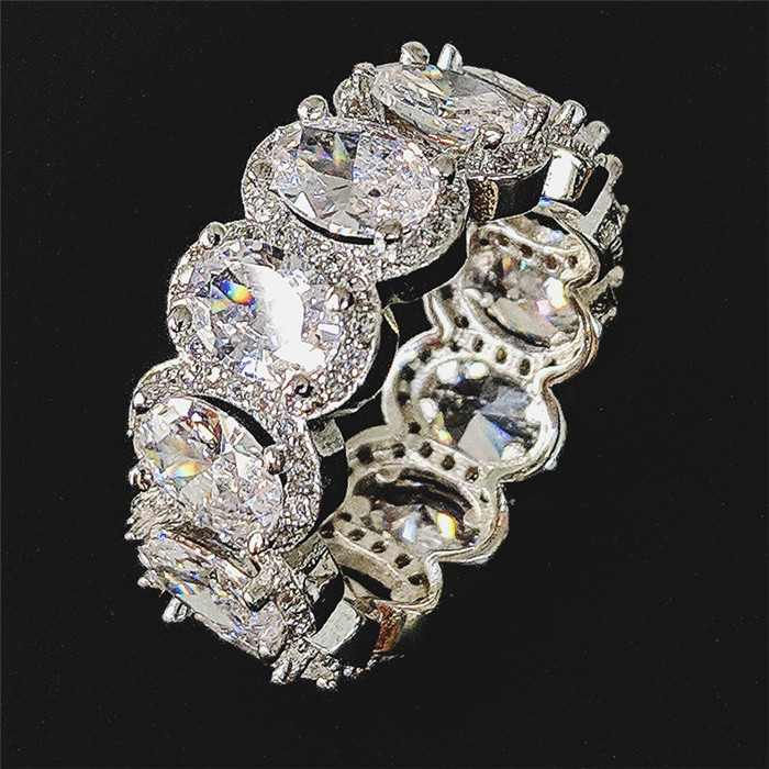 Ins Sparkling Top Sell Luxury Jewelry Real 925 Sterling Silver White Topaz Stackable Eternity CZ Diamond Women Wedding Bridal Ring Gift