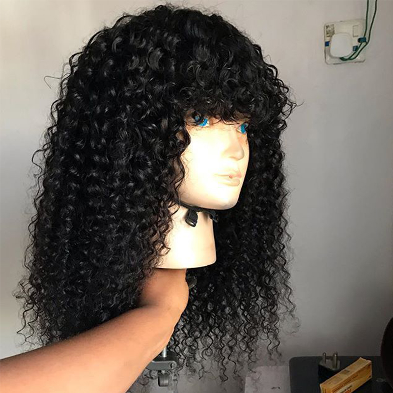 Ishow Brazilian Water Loose Deep Wave Straight Human Hair Wigs with Bangs Peruvian Curly None Lace Wigs Indian Hair Malaysian Body Wave