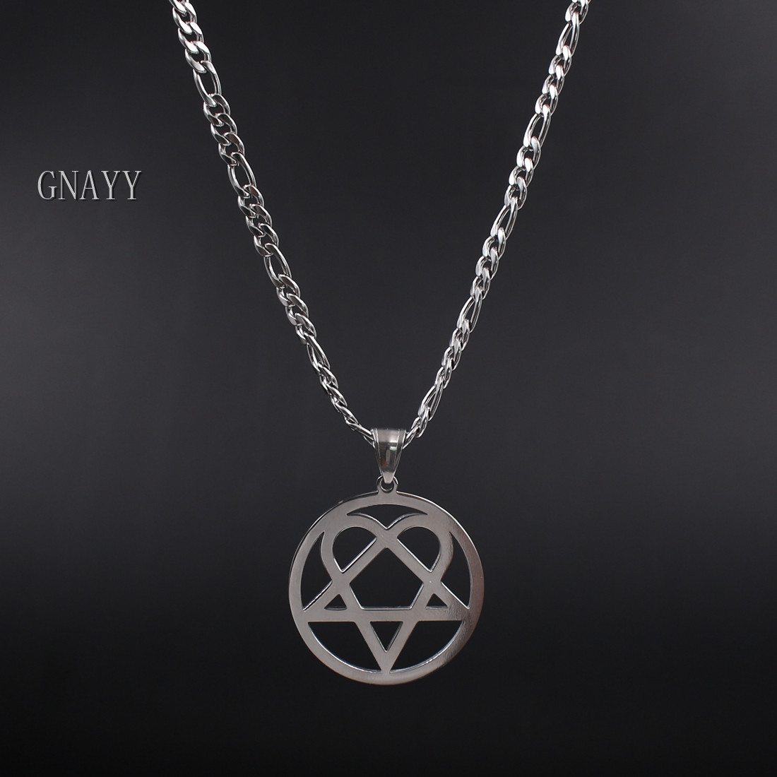 Best price Punk jewelry Him Necklace Stainless Steel Heartagram Pendant Merch Logo Symbol Silver 4mm 24" curb Chain