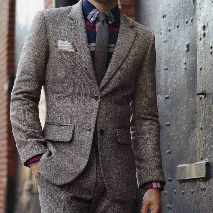 Handsome Gray Groom Wedding Tuxedos Slim Fit Mens Designer Jackets 2 Pieces Notched Lapel Formal Prom Pants Suits