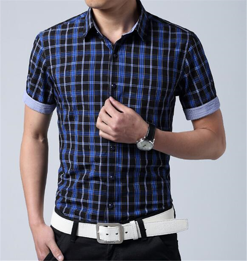New Fashion Mens Short Sleeved Shirt Summer Mens Business Dress Shirt Casual Short Sleeve Plaid Shirt Mens Clothes