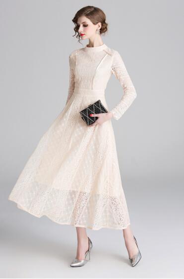 European female new fashion temperament stand-up collar slim long lace dress, Apricot
European female new fashion temperament stand-up collar slim long lace dress, Apricot