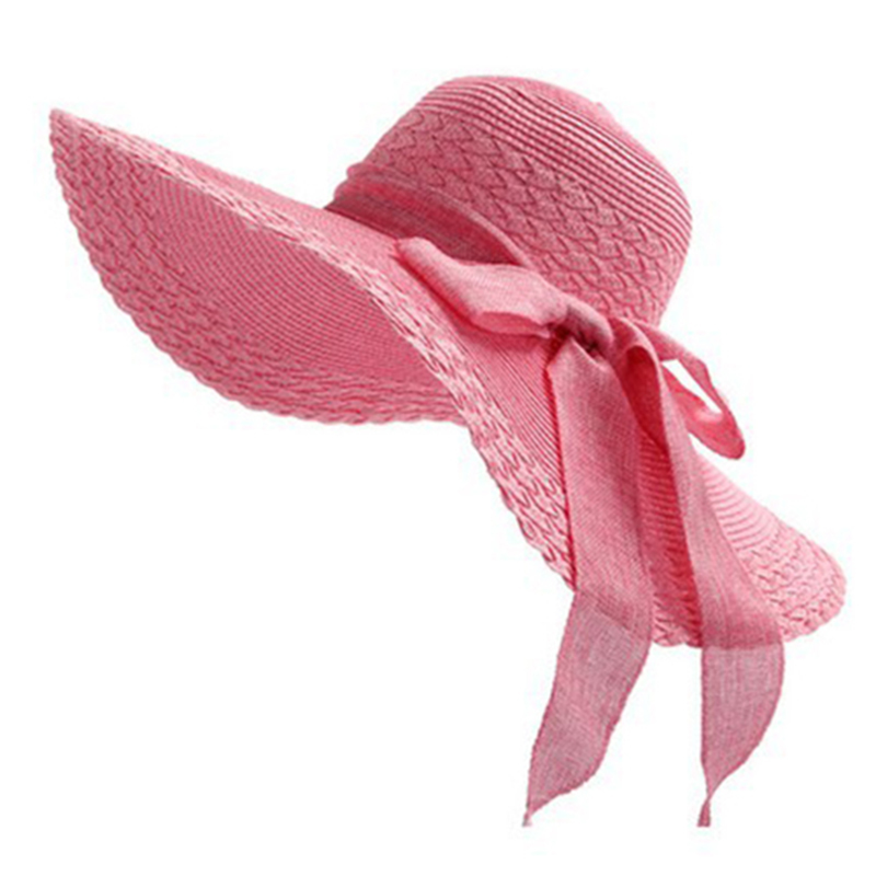 2020 New Wide Brim Summer Hats For Women Vacation Leisure Beach Hat Ribbon Bow Sun Visor Straw Hat Panama Woman's Sun Caps T200104