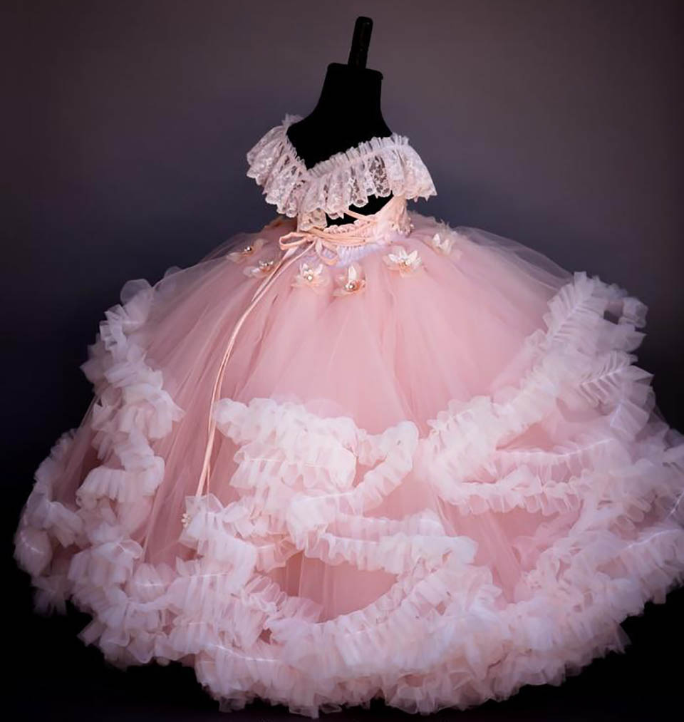 New Arrival Flower Girl Dresses Beaded Hand Made Flower Communion Dress Lace Up Ball Gowns For Kids