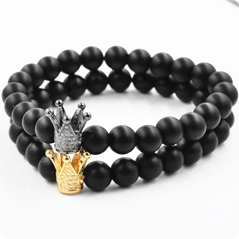 Matte black agate crown bracelet men and women fashion popular simple jewelry