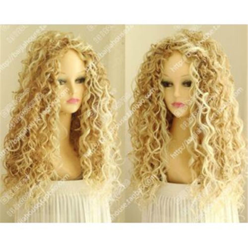 Fashion Women Yellow Afro Curly Medium Synthetic Hair Cosplay Party Full Wig от DHgate WW