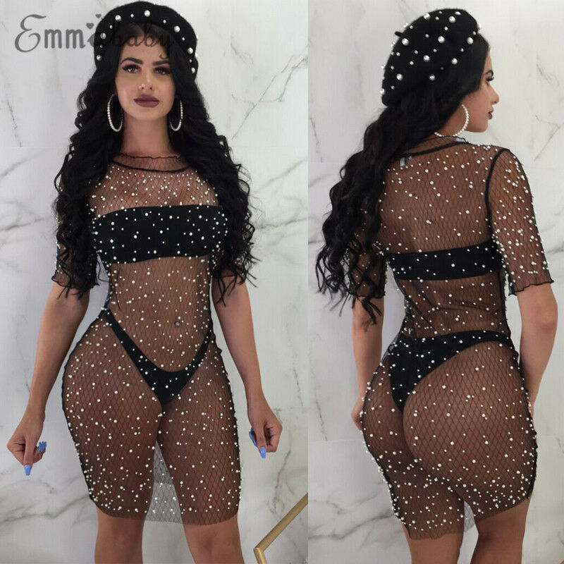 Women Sequins Crystal Mesh Dress Bikini Cover Up Swimwear Swimsuit Bathing Suit Fashion Sexy See-Through Sunproof Lady Cover Ups
Women Sequins Crystal Mesh Dress Bikini Cover Up Swimwear Swimsuit Bathing Suit Fashion Sexy See-Through Sunproof Lady Cover Ups
