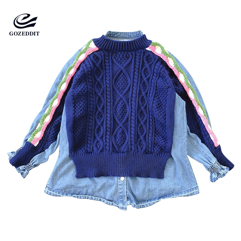 Gozeddit Korean Style Spiral Pattern Knit Sweater Patchwork Denim Women Fashion Top Knitwear, Blue
Gozeddit Korean Style Spiral Pattern Knit Sweater Patchwork Denim Women Fashion Top Knitwear, Blue