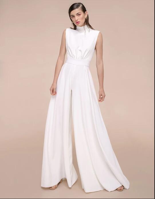 2020 Elie Saab Prom Jumpsuits High Neck Pantsuits Satin Dresses Floor Length Formal Evening Gowns Party Wear Robe De Soiree