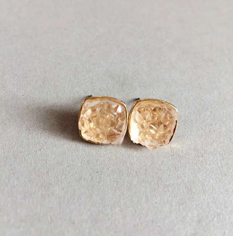 Crystal Cluster Square Stud Earrings Women Fashion Elegant Temperament Stainless Steel Designer Earrings