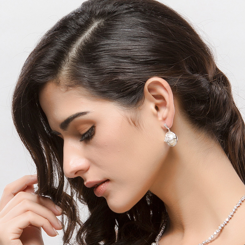 White Zircon Pearl Drop Dangle Earrings S925 Silver Needle Wedding Jewelry for Women Girl Gift